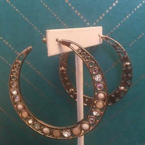 H&M Gold Metal Crystal Stone Hoop Earrings